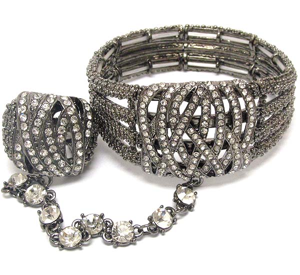 Crystal deco woven metal deco stretch bracelet and ring set