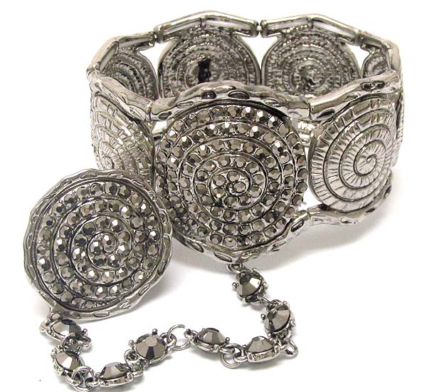 Crystal deco multi coiled disk stretch bracelet and ring set