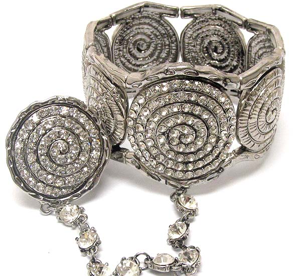 Crystal deco multi coiled disk stretch bracelet and ring set