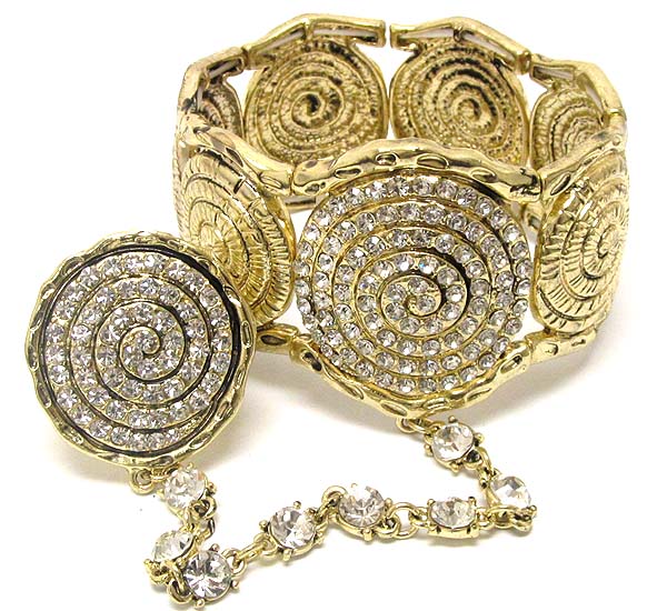 Crystal deco multi coiled disk stretch bracelet and ring set