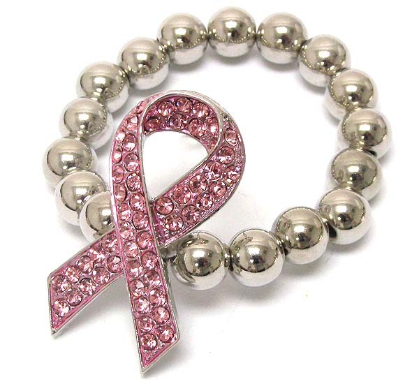 Crystal pink ribbon stretch bracelet - breast cancer awareness