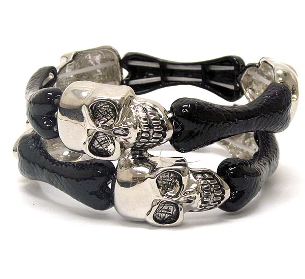 Multi skull double coiled stretch bracelet