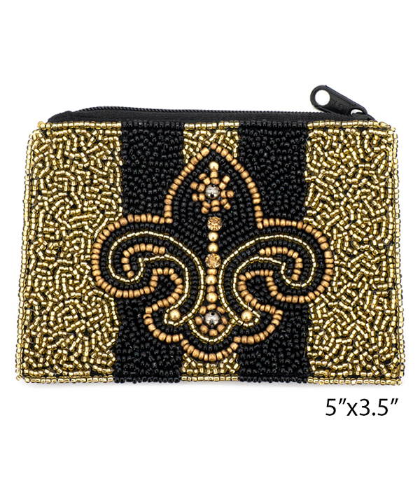 Fluer de lis theme handmade multi seedbead wallet coin purse