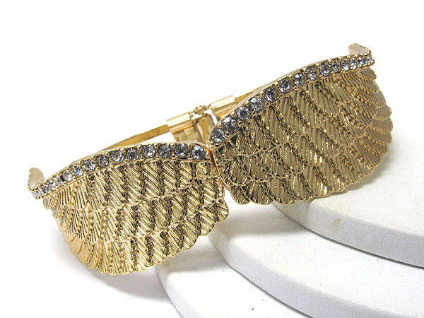 Crystal top metal wing bangle bracelet