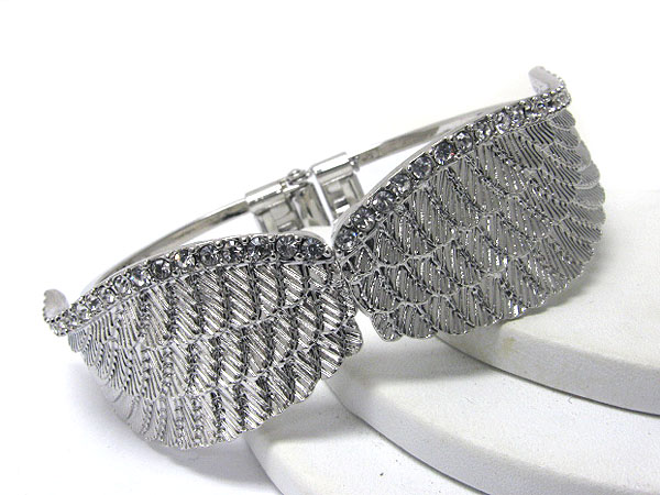 Crystal top metal wing bangle bracelet