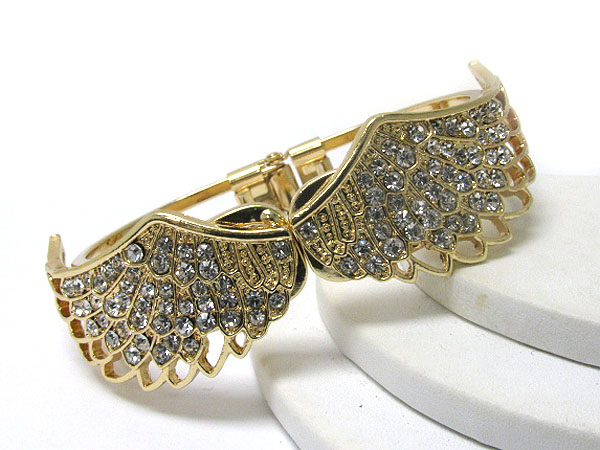 Multi crystal stud metal wing bangle bracelet