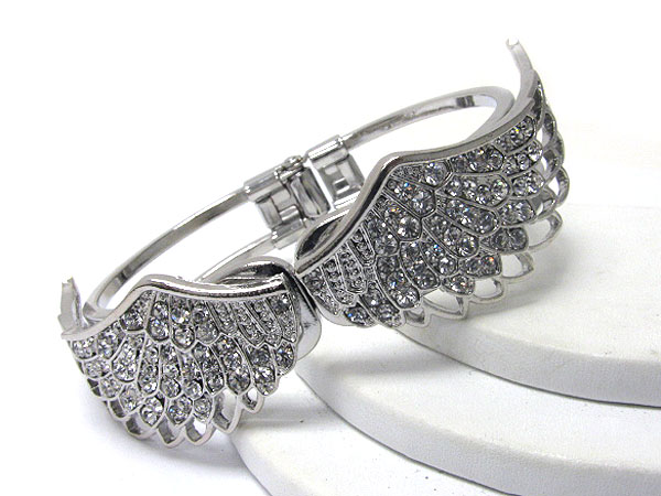 Multi crystal stud metal wing bangle bracelet