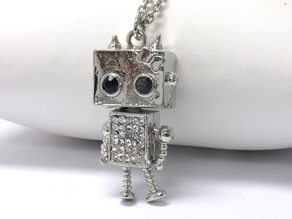 Crystal stud body 3d metal square robot long necklace