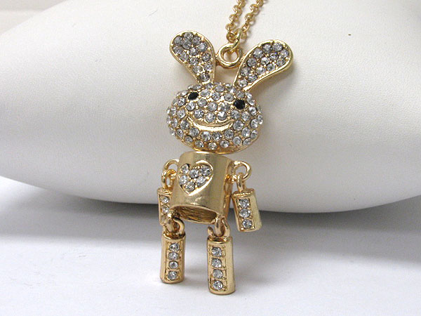 Crystal deco large rabbit robot long necklace