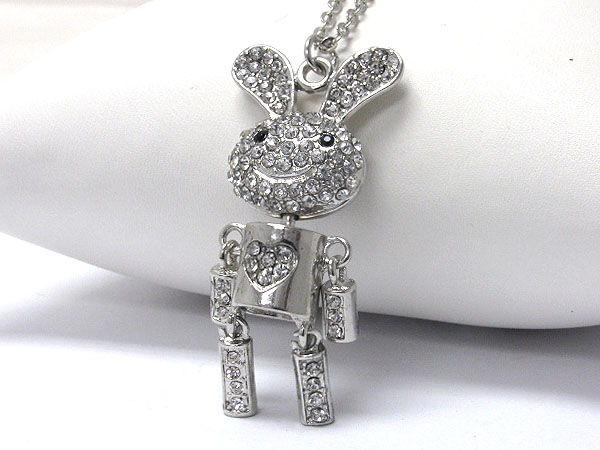 Crystal deco large rabbit robot long necklace