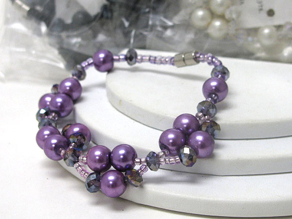 Pearl and seed bead magnet lock bracelet dozen set mens jewelry