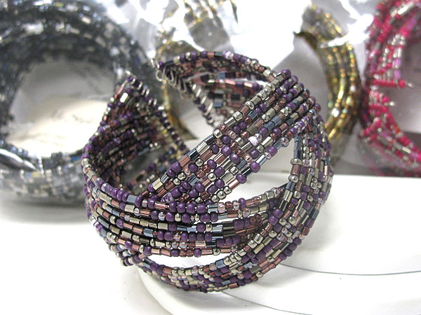 Multi seed bead bangle twisted bracelet dozen set mens jewelry