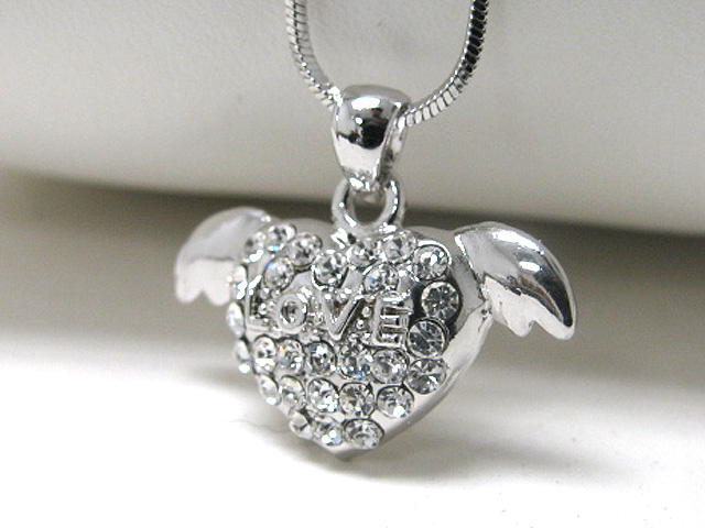 Made in korea whitegold plating crystal stud angel love heart pendant necklace