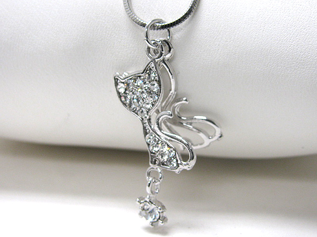 Made in korea whitegold plating crystal stud cat pendant necklace