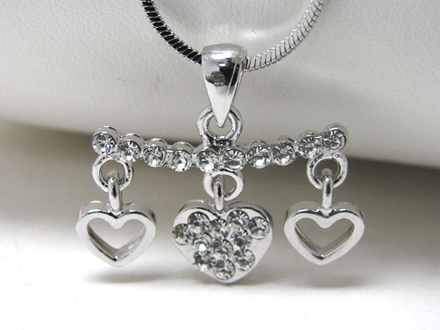 Made in korea whitegold plating crystal stud three heart pendant necklace