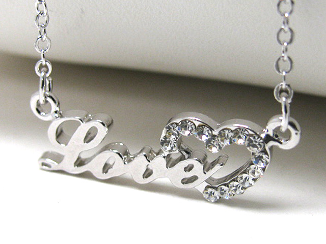 Made in korea whitegold plating crystal stud love heart chain tied necklace