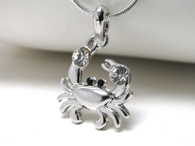 Made in korea whitegold plating crystal stud crab pendant necklace