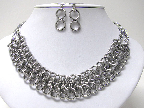 Multi metal hoop link necklace earring set - hoops