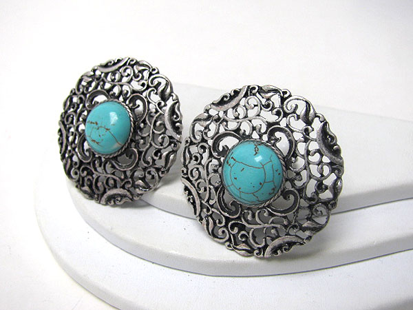 Turquoise center filigree earring