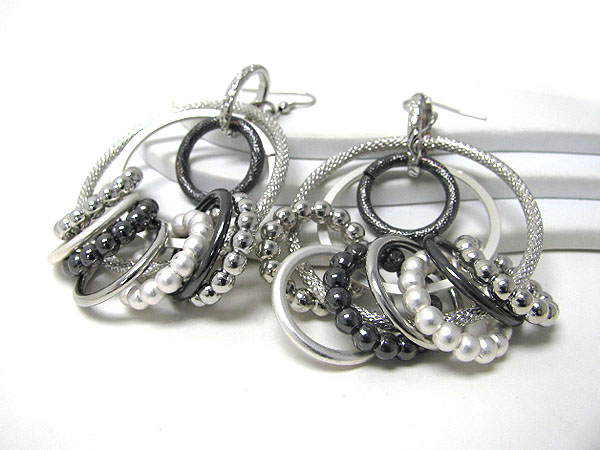 Multi metal and ball hoop link earring - hoops