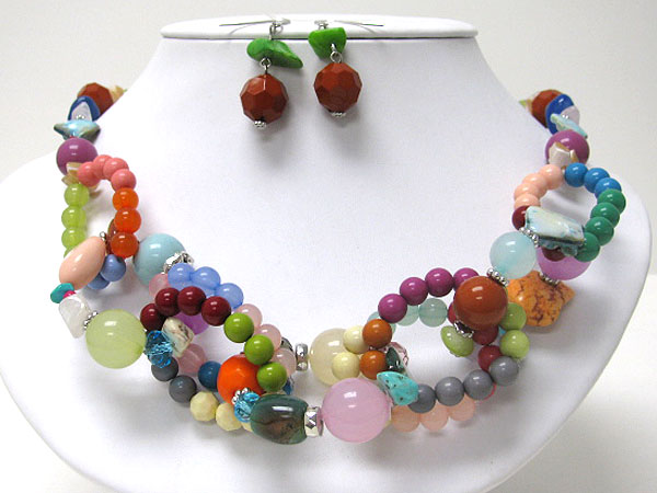 Multi ball bead link necklace earring set