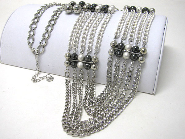 Multi metal chain and ball link necklace earring set