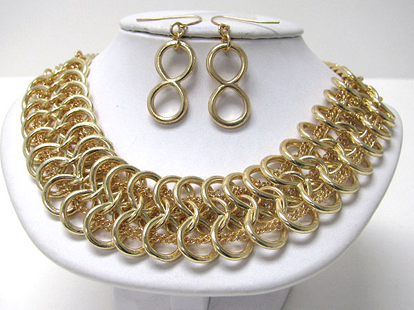 Multi metal hoop link necklace earring set - hoops