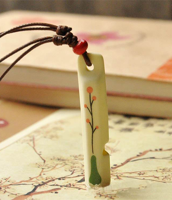 Ceramic whistle pendant pull tie necklace