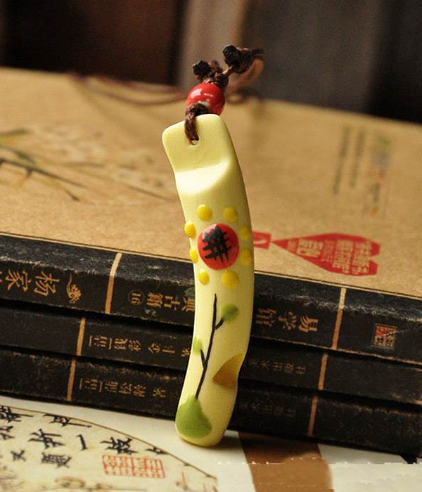 Ceramic whistle pendant pull tie necklace