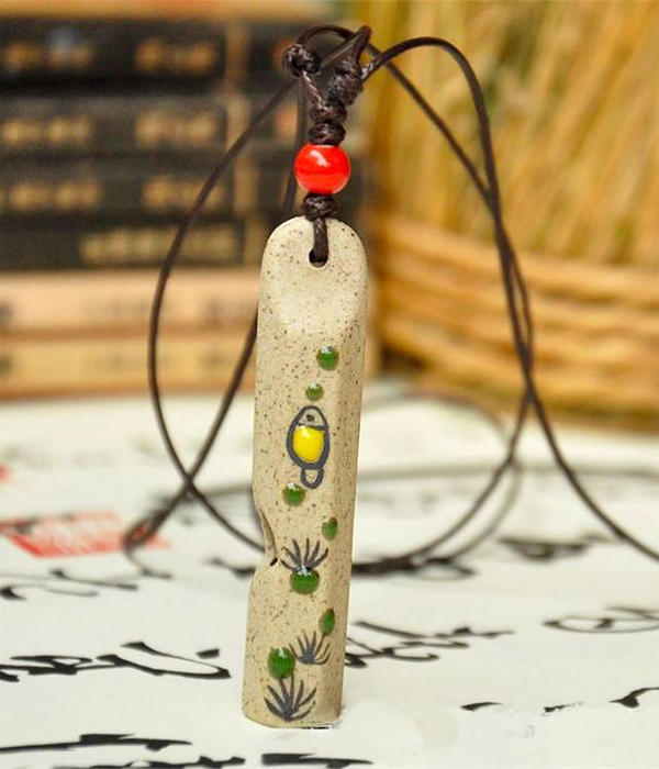 Ceramic whistle pendant pull tie necklace