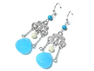 Facet semi precious stone cascade drop earring