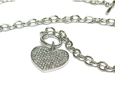 Crystal dense heart toggle necklace