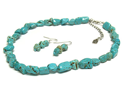 Turquoise stone simple simple  necklace and earring set