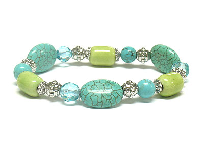 Turquoise stone and pastel acrylic beads stretch bracelet