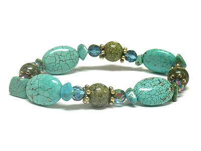 Turquoise stone and acrylic beads stretch bracelet