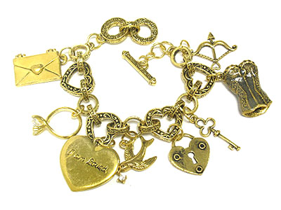 Metal multi dangles heart link bracelet