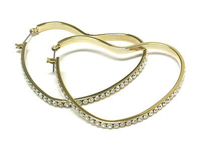 Heart shape hoop earring with side crystal - hoops