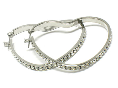 Heart shape hoop earring with side crystal - hoops