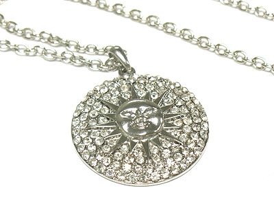 Crystal sun round disk pendant necklace