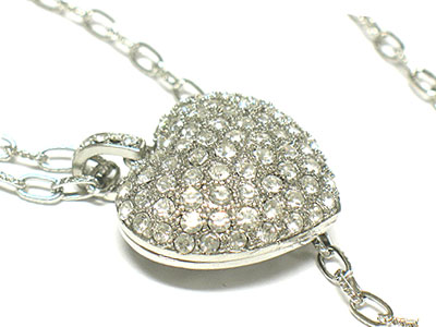 Crystal dense double up heart pendant necklace