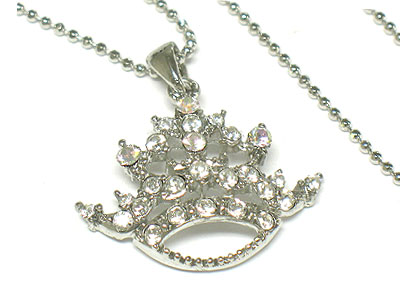 Crystal deco crown pendant necklace