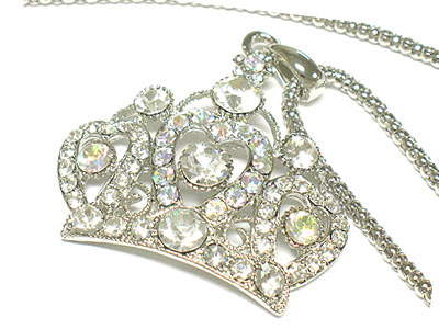 Crystal large crown pendant with mesh chain necklace