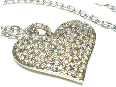 Large crystal double up heart pendant necklace 