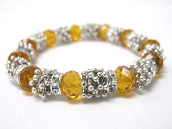 Facet glass beads and crystal ring stretch bracelet