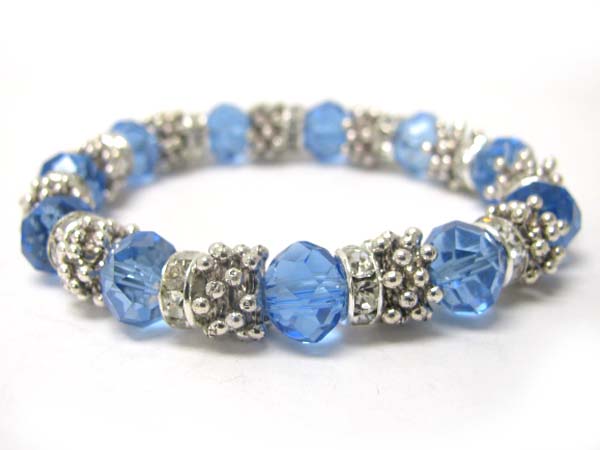 Facet glass beads and crystal ring stretch bracelet