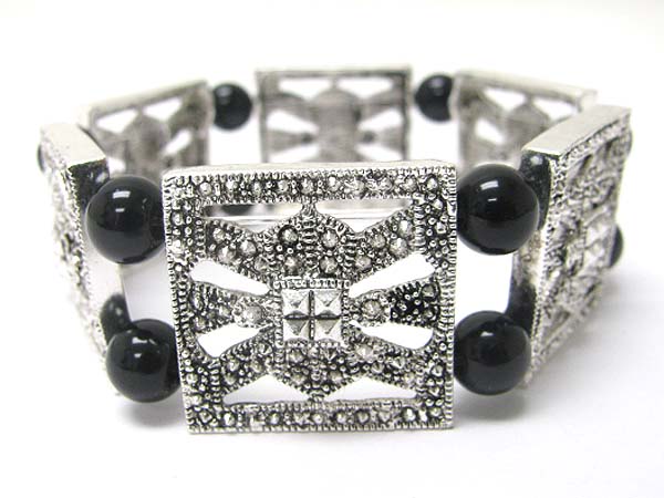 Marcasite look metal casting and beads stretch bracelet