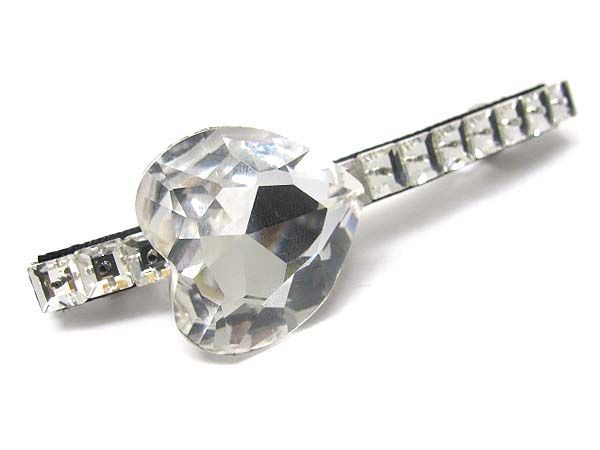 Large cubic stone heart crystal long hair pin