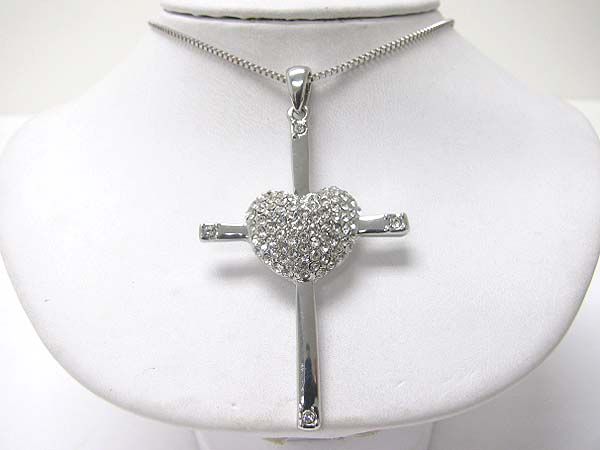 Crystal heart cross pendant necklace