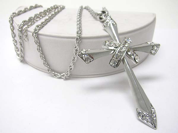 Crystal large cross pendant long necklace