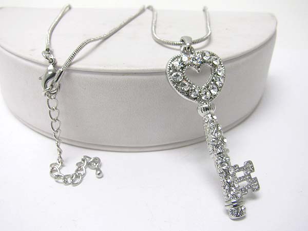 Crystal large key pendant long necklace